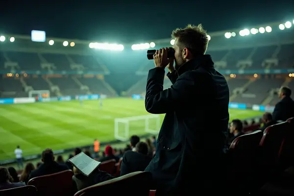 Un recruteur observe le match aux jumelles